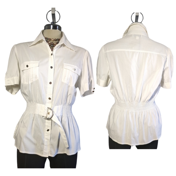 PULI White Short Sleeve Designer Blouse Size L - Picture 4 of 16